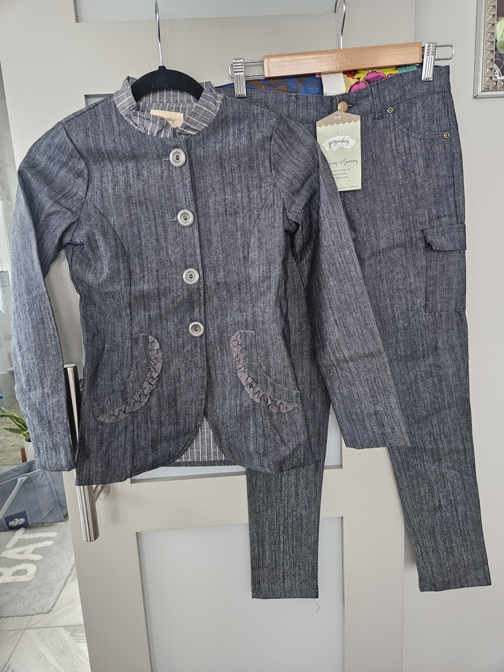 Persnickety Girls' Gray Pinstripe Jacket & Pants Set